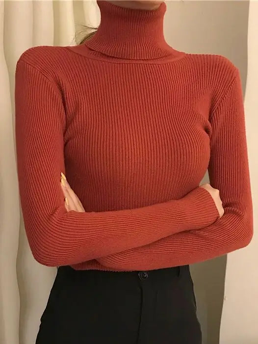 Women’s Soft Knit Turtleneck Sweater Autumn Winter Pullover Jumper