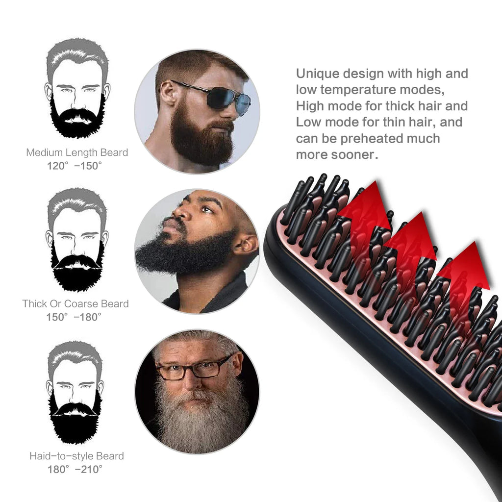 Men Electric Beard Straightener Negative Ion Hair Straightening Brush Wet Dry Quick Styler