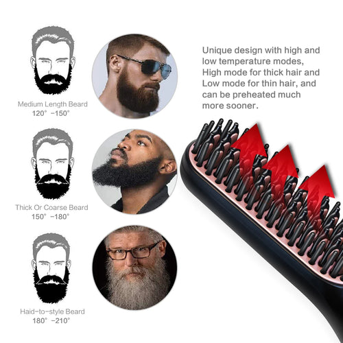 Men Electric Beard Straightener Negative Ion Hair Straightening Brush Wet Dry Quick Styler