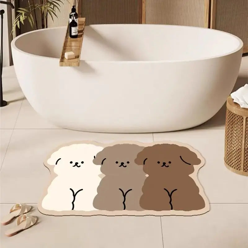 Puppy Diatomite Bathroom Mat Quick Dry Absorbent Non Slip Floor Rug