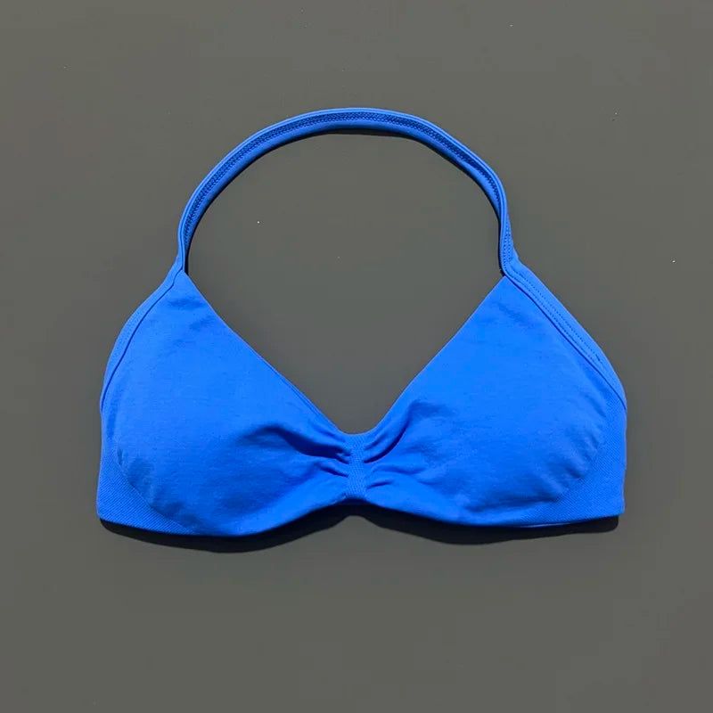 Seamless Strappy Sports Bra Halter Gym Top Women High Support Yoga Tank