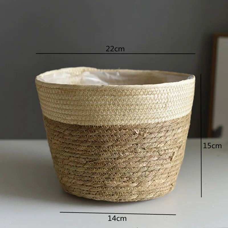 Straw Weaving Plant Pot Basket Grass Planter Cover Indoor Outdoor Flower Container