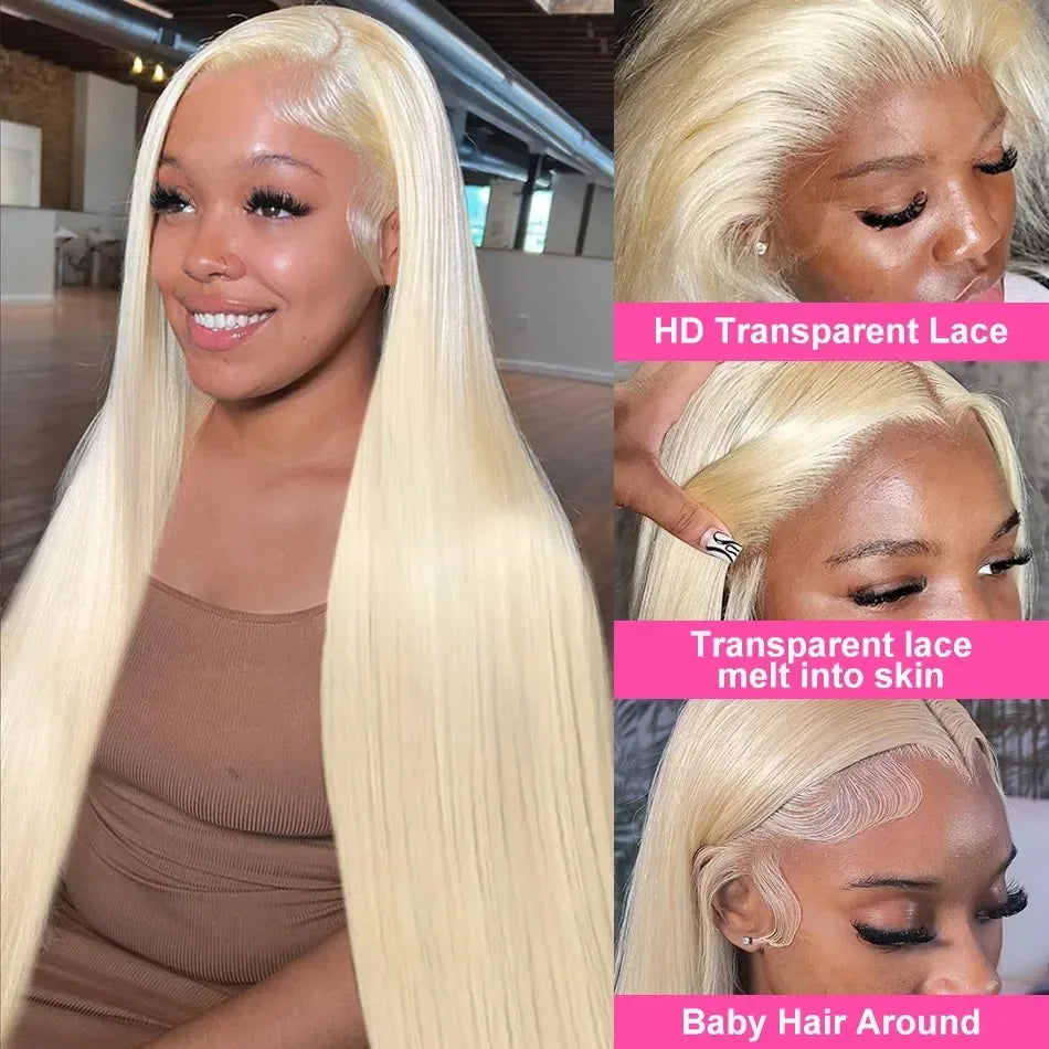 613 Blonde Wig – Straight HD Lace Front Human Hair Wig (Platinum Blonde)