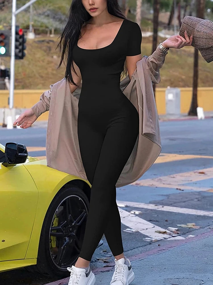 Women Short Sleeve Bodycon Romper Jumpsuit