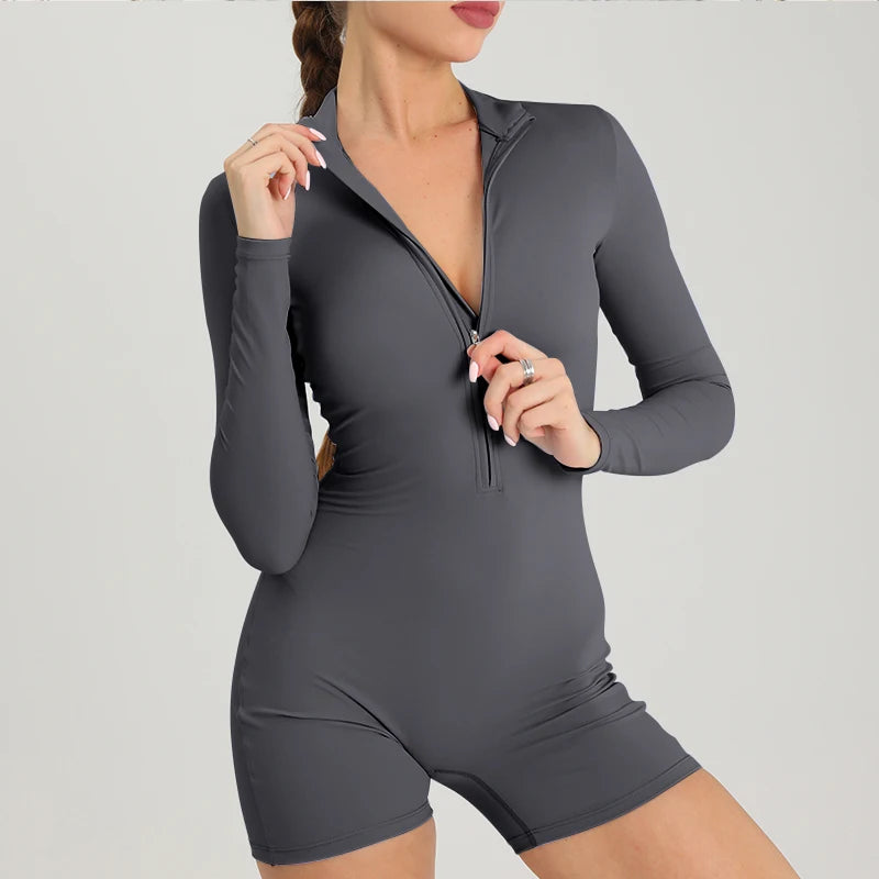 Women Long Sleeve Fitness Romper Jumpsuit