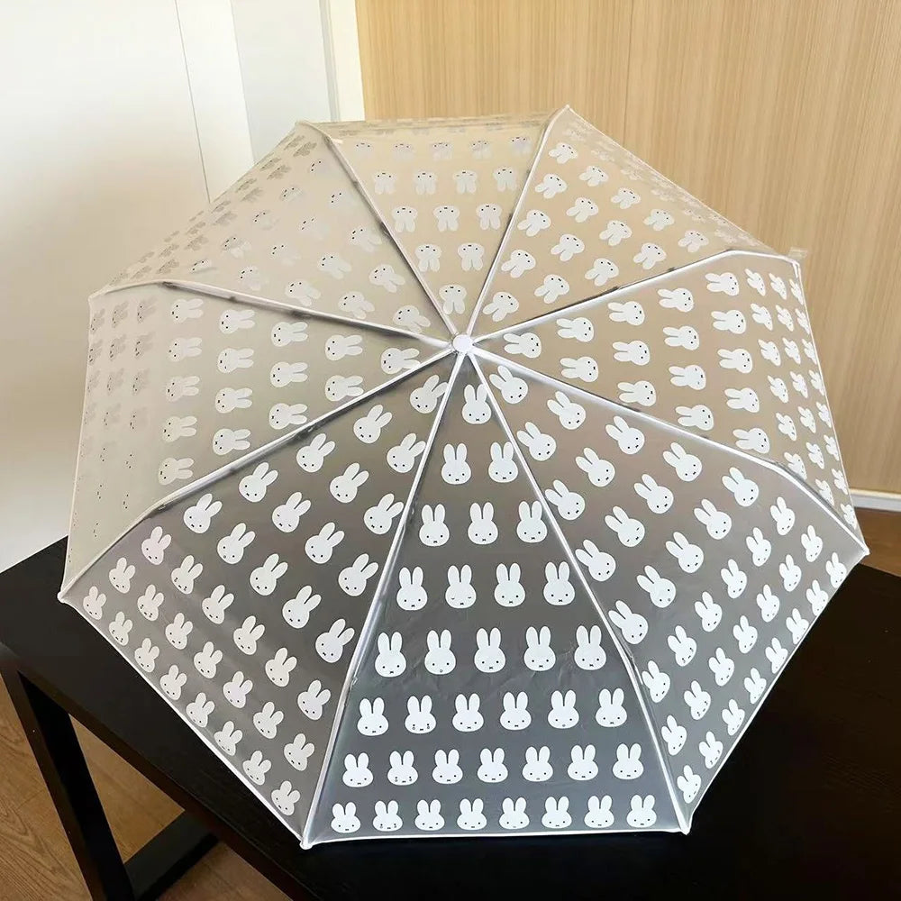 Cute Cartoon Folding Umbrella Automatic Transparent Frosted Rabbit Umbrella