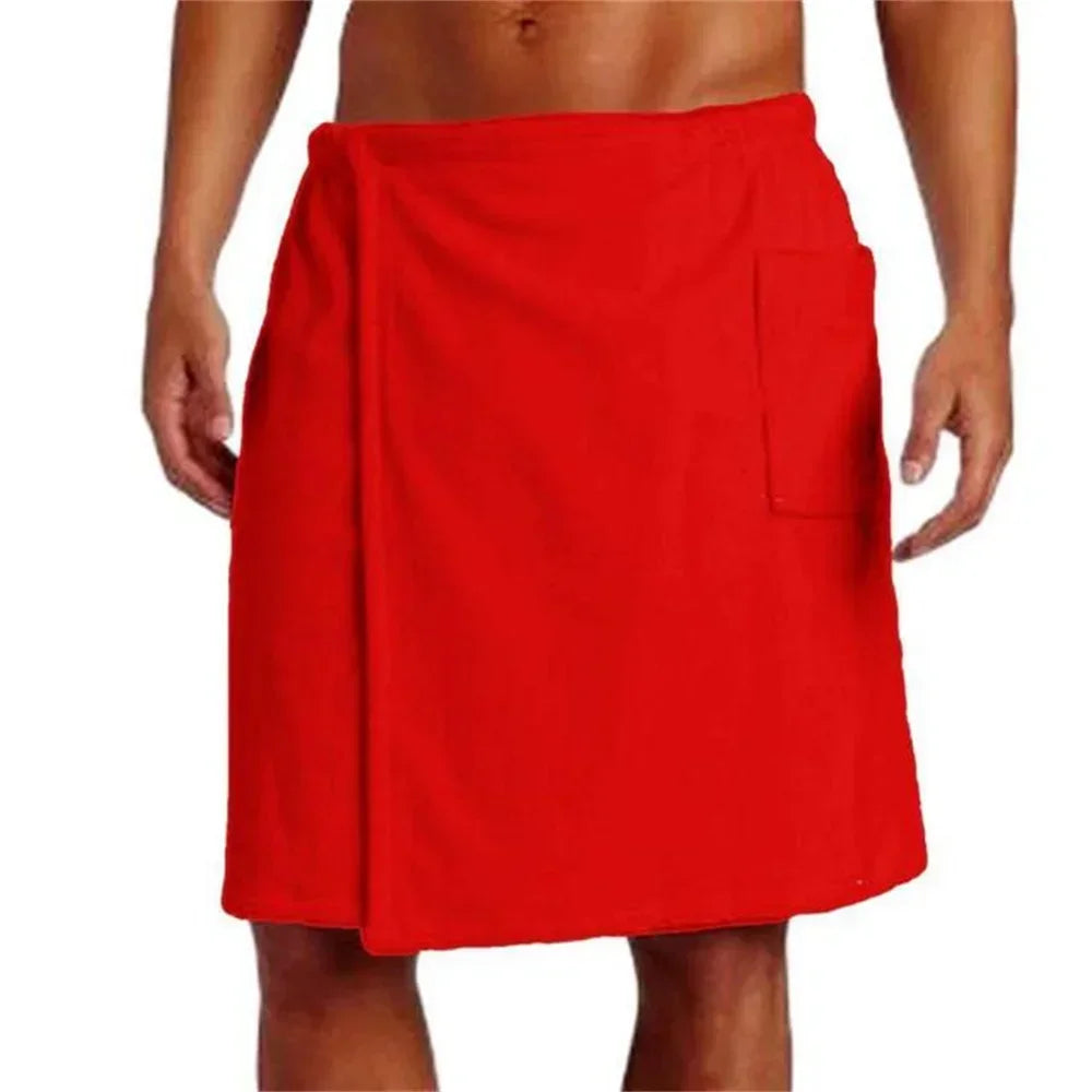 Men Wearable Bath Towel with Pocket Quick Dry Shower Wrap Sauna Beach Towel