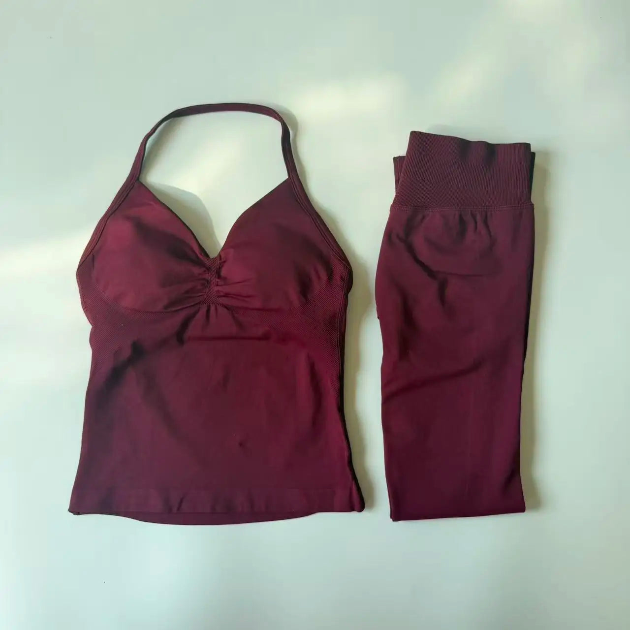Backless Yoga Set Women Tank Top High Waist Scrunch Leggings Gym Fitness Outfit