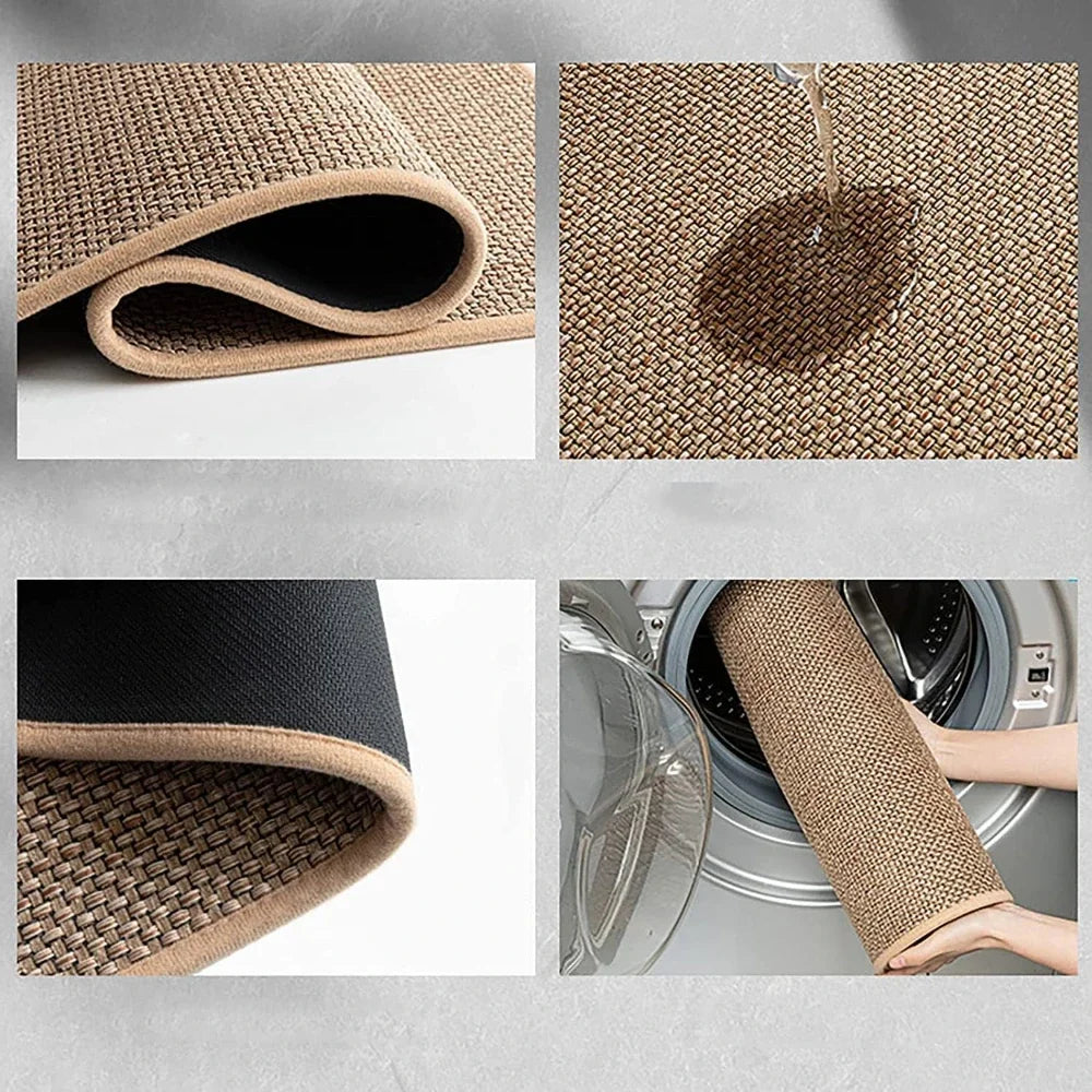 Washable Non Slip Kitchen Runner Faux Sisal Rug Rubber Back Mat