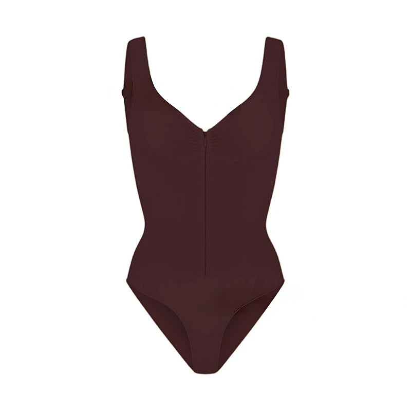Women V Neck Zip Bodysuit Sleeveless Slim Fit Tank Top