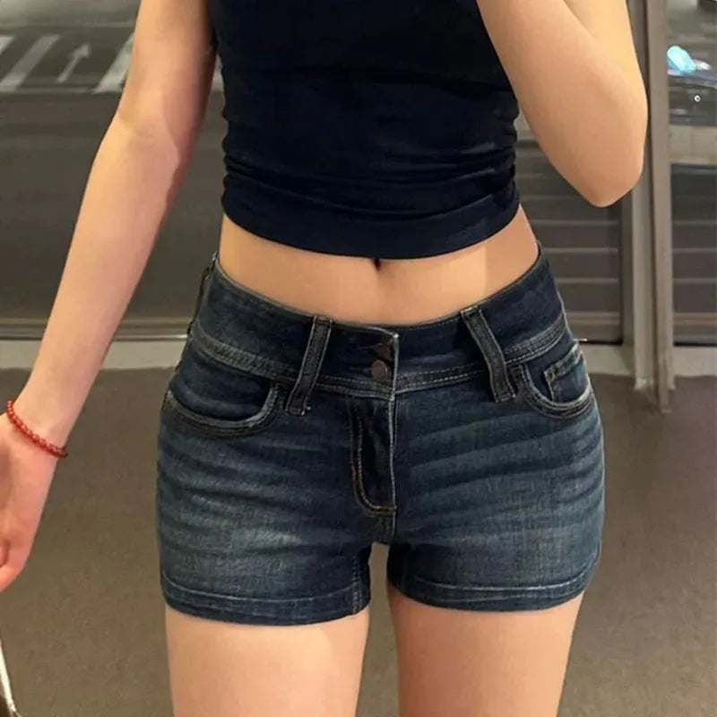 Women Y2K Low Waisted Denim Shorts Skinny Elastic Vintage Summer Hot Pants