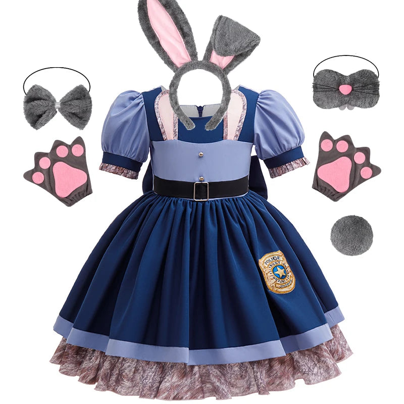 Girls Judy Bunny Police Officer Zootopia Cosplay Costume Dress with Accessories