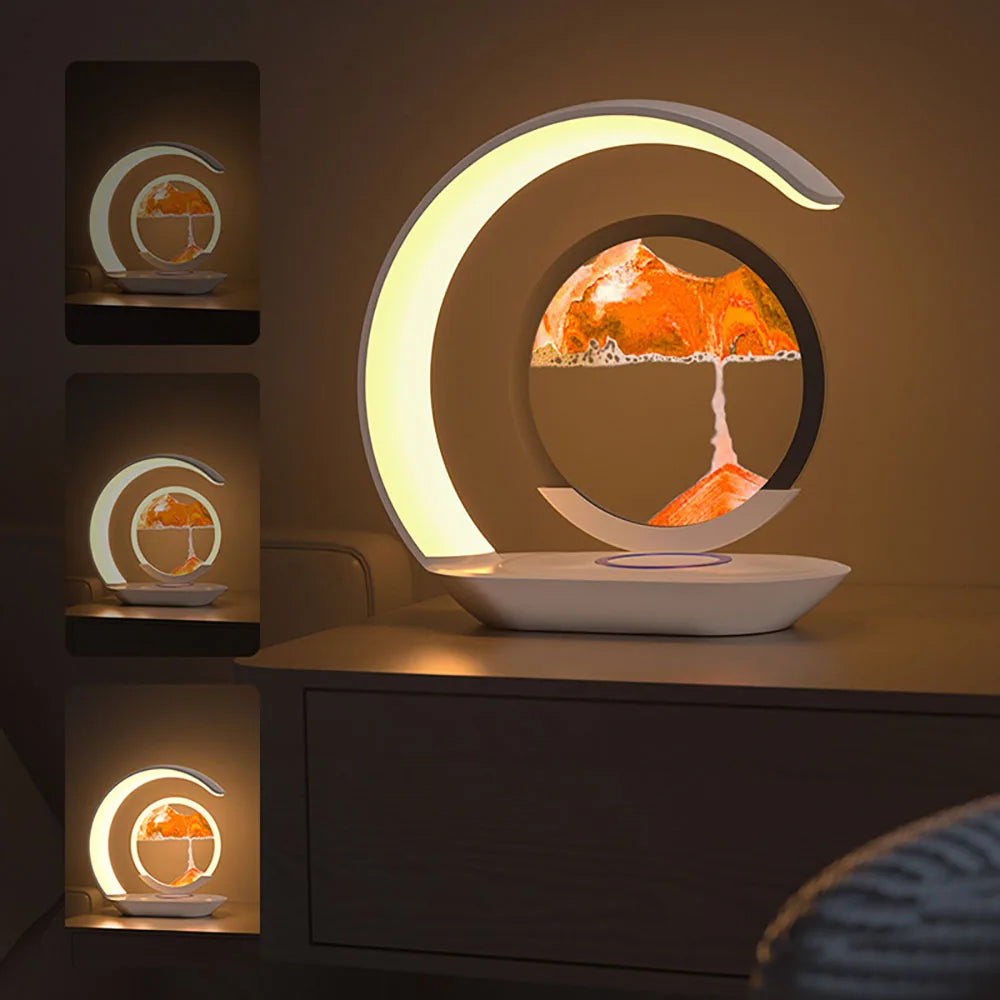 Quicksand Table Lamp USB Wireless Charging 3D Sand Art Night Light Desk Decor