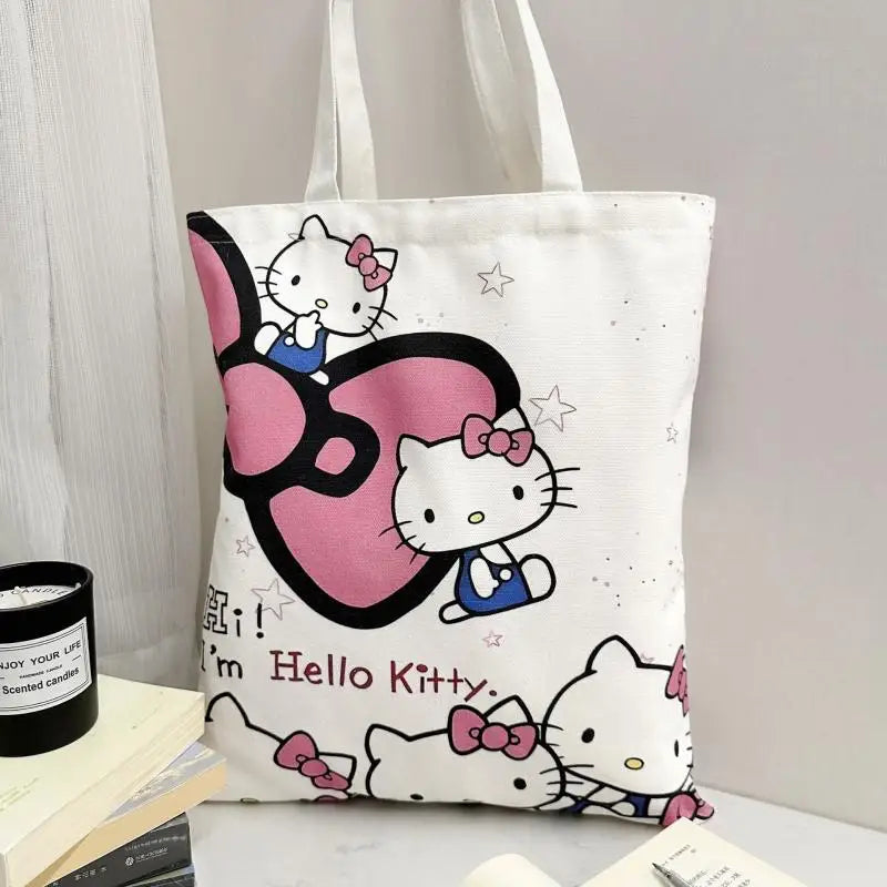 Hello Kitty Large Capacity Canvas Shoulder Handbag Cartoon Commuter Satchel