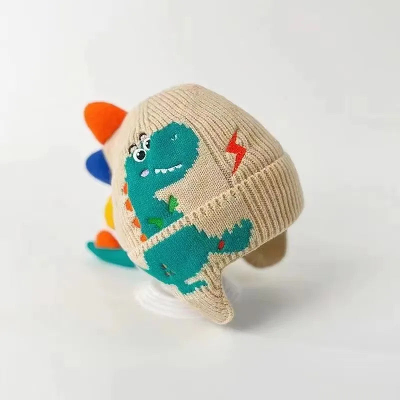 Kids Winter Dinosaur Earmuff Hat Warm Knitted Beanie Toddler Ear Protection Cap