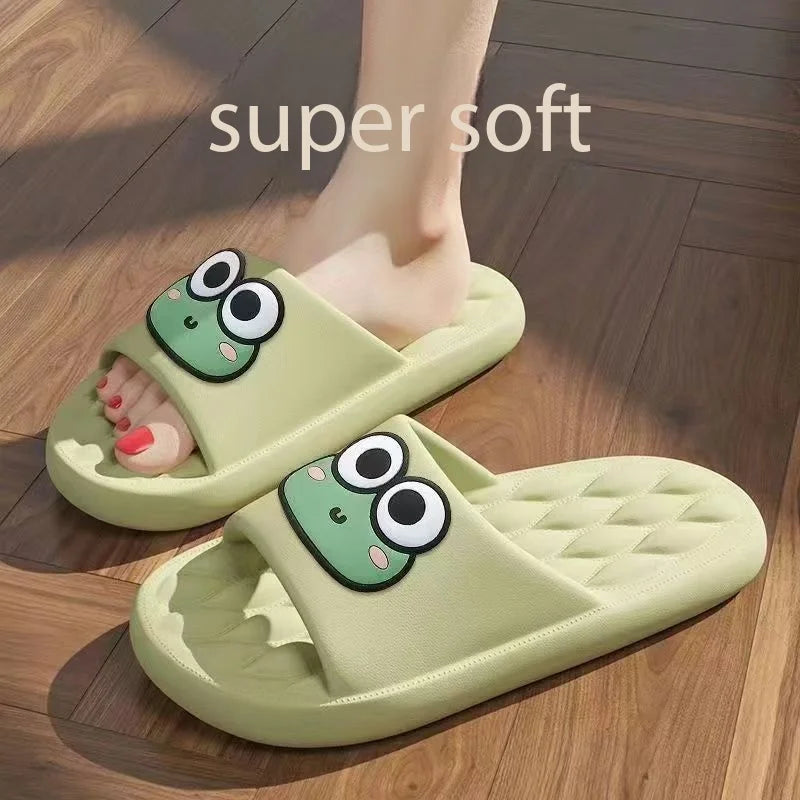 Cute Frog EVA Slippers Women Anti Slip Bathroom Slides Soft Comfortable Indoor Outdoor Home Sandals