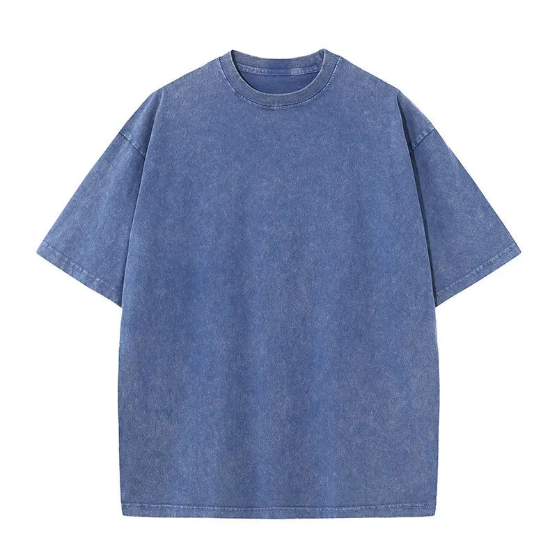 Men Oversized Washed Cotton Vintage T Shirt Loose Fit Short Sleeve Basic Tee
