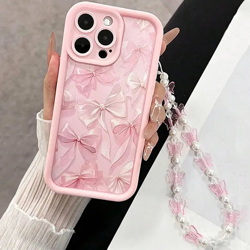 Pink Bow Silicone Butterfly Charm iPhone Case