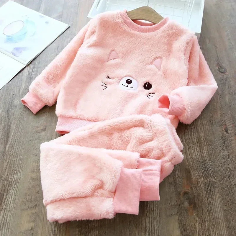 Kids Bear Pajama Set Soft Winter Sleepwear 2PCS Outfit