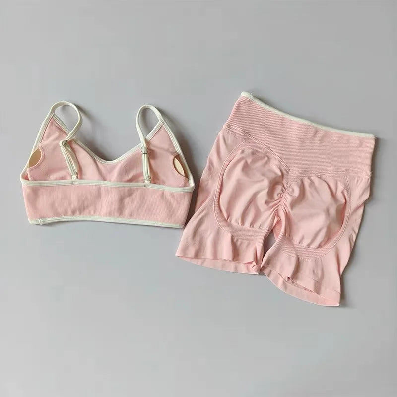 Women Contrast Sports Set Yoga Bra & Pants Quick Dry Fitness Suit