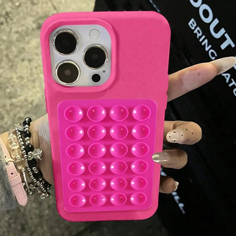 3D Suction Cup Stand Litchi Pattern iPhone Case