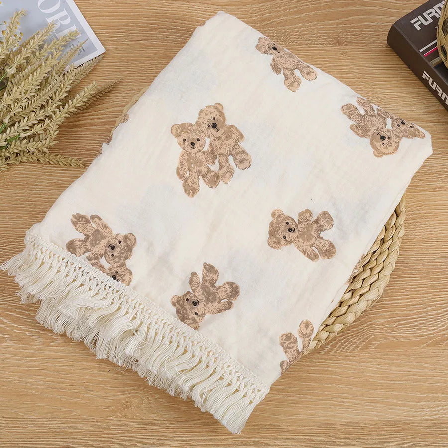 Bear Muslin Baby Swaddle Blanket Cotton Newborn Blanket