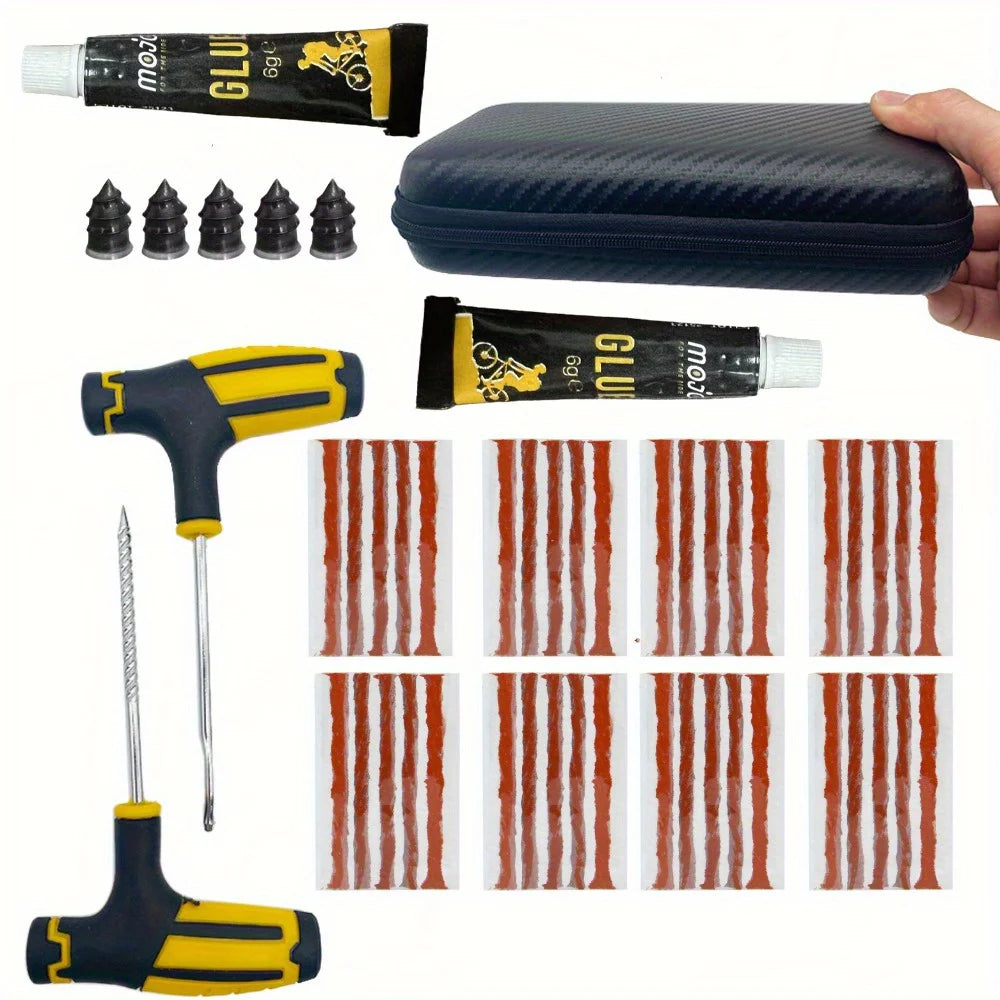 Emergency Tire Repair Kit – Car Puncture Fix Tool Set with Rubber Strips & Glue