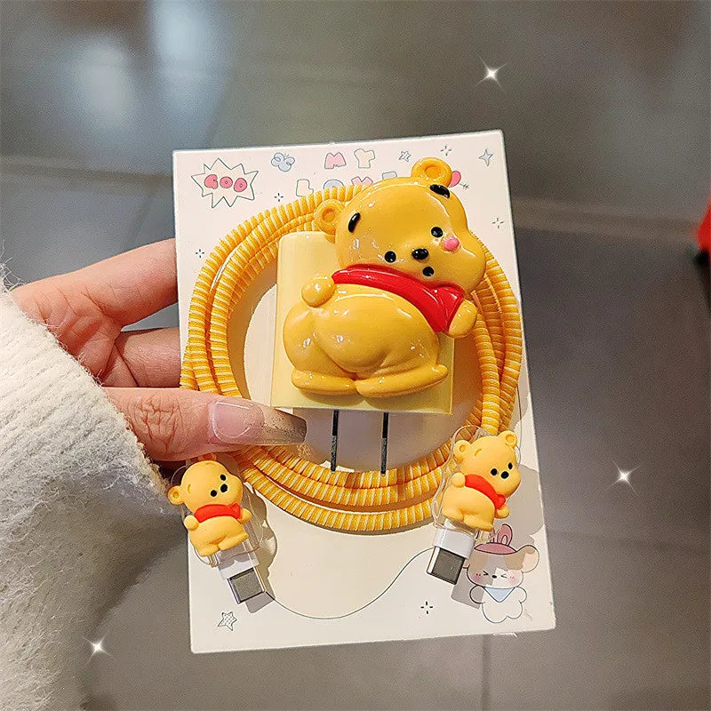 Cartoon Winnie the Pooh Charger Cable Protector iPhone Case 18/20W Data Cable Bite Shell