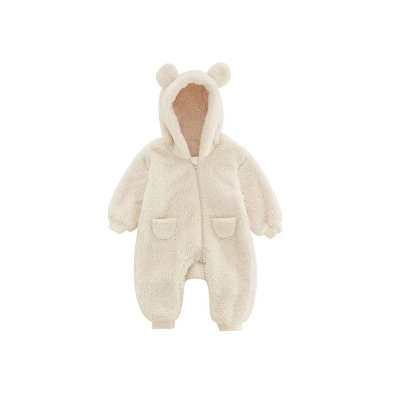 Baby Fleece Hooded Romper Warm Infant Jumpsuit