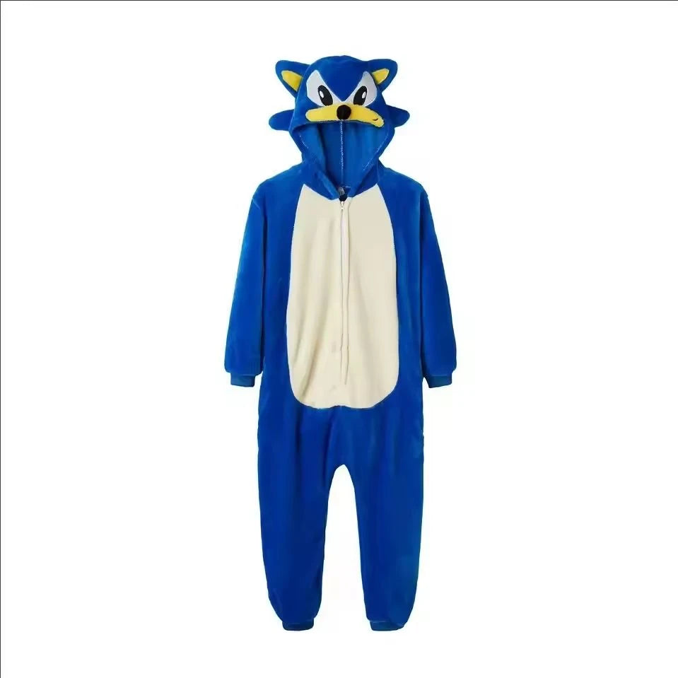 Kids Cartoon Hedgehog Coral Fleece Onesie Pajama Winter Flannel Sleepwear