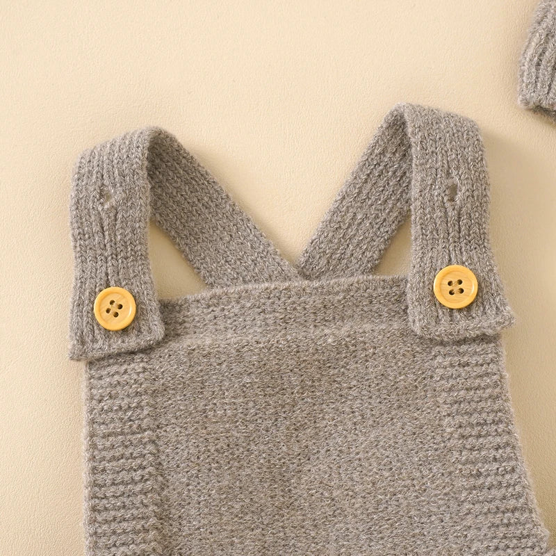 Baby Knitted Sleeveless Romper and Hat Set