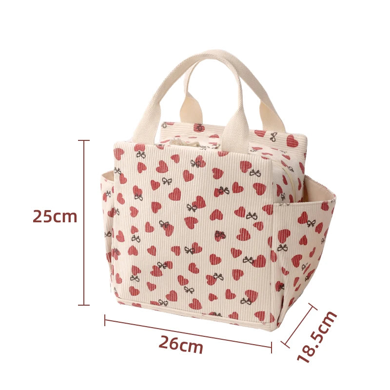 Corduroy Thermal Insulated Lunch Bag Multifunctional Storage Handbag Picnic Cooler Bag