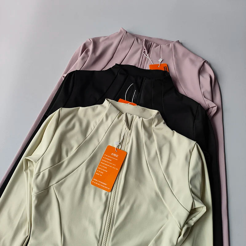 Women Zip Sports Jacket Slim Fit Yoga Running Gym Long Sleeve Activewear Top