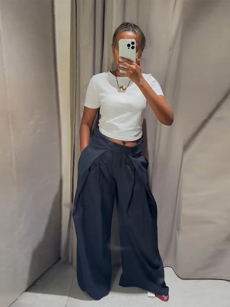 Women Striped Wide Leg Pants High Waist Loose Trousers Spring 2026