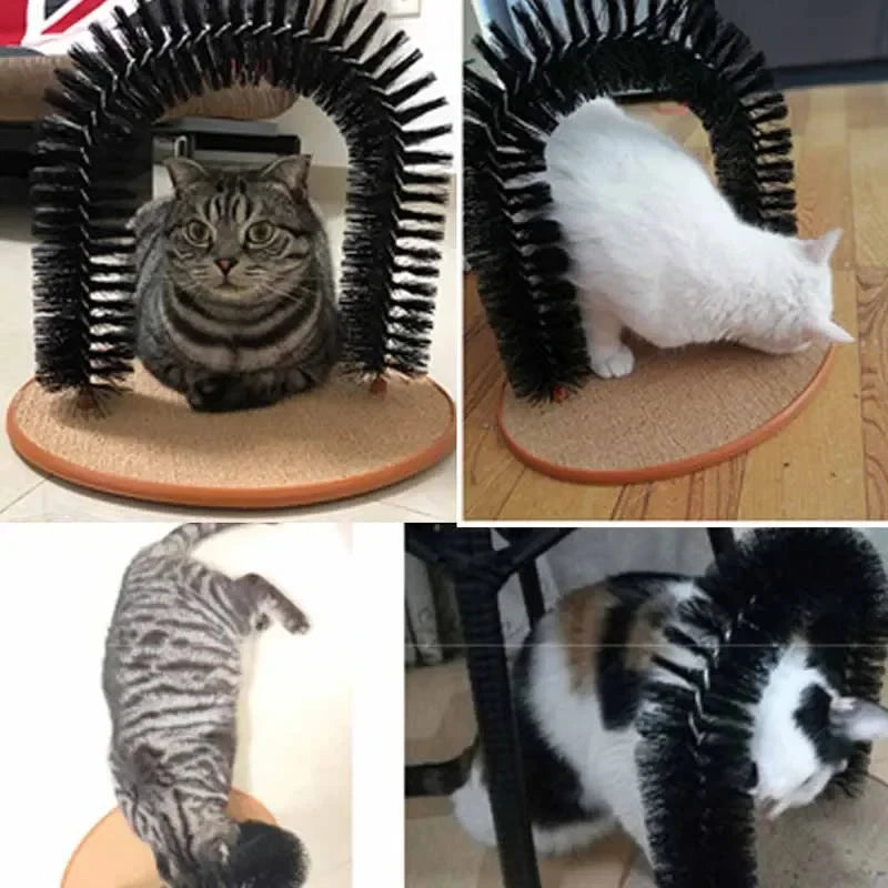 Cat Grooming Arch Self Groomer with Brush and Scratching Pad Toy