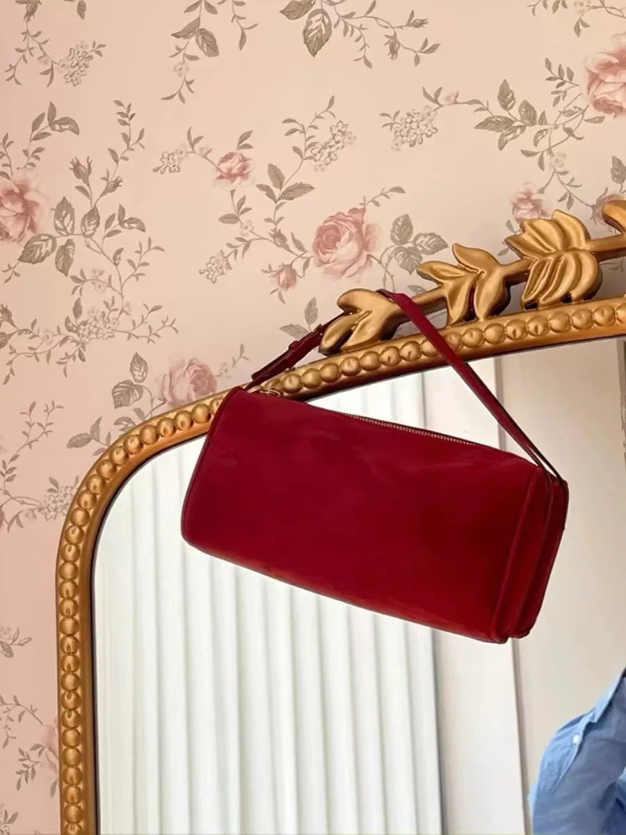 Women Suede Mini Crossbody Bag Soft Cowhide One Shoulder Handbag