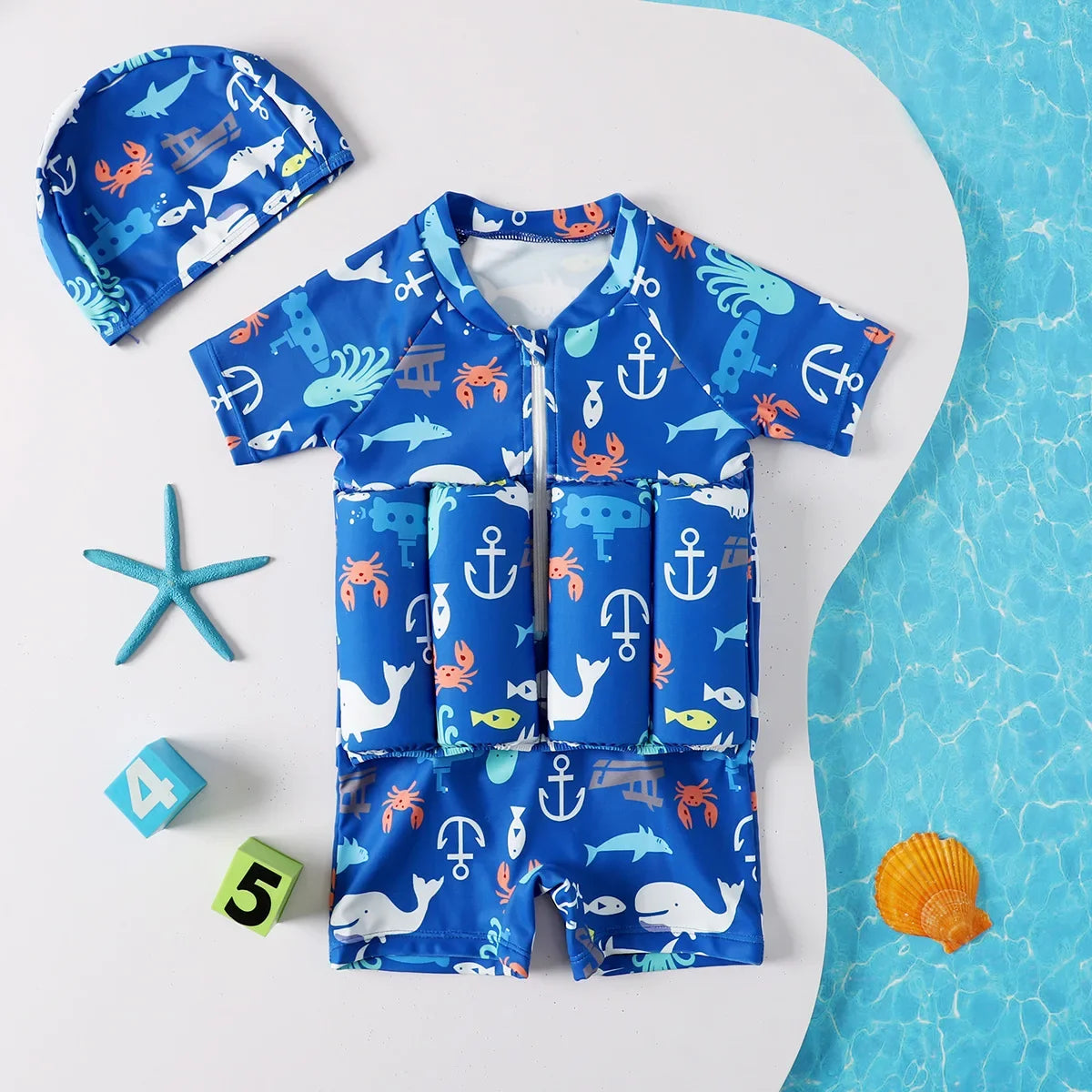 Kids Buoyancy Swimsuit Cartoon Print Floating One Piece Swimwear