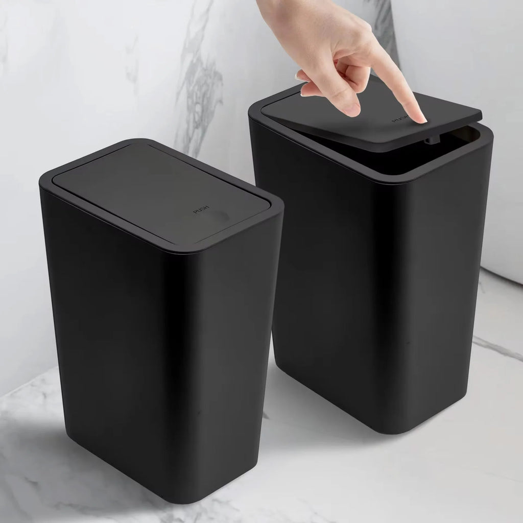 10L Bathroom Trash Can Press Top Lid Small Plastic Waste Bin Bedroom Living Room