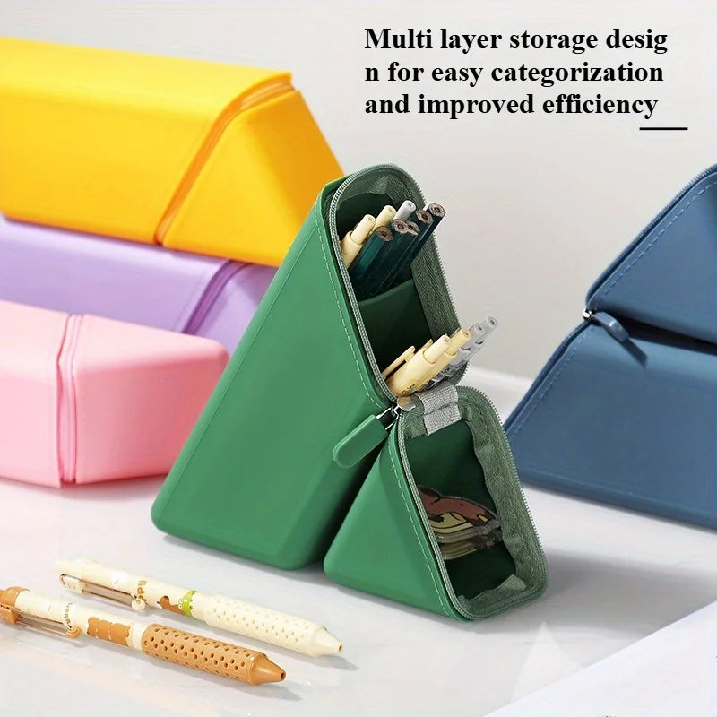 Foldable Silicone Pen Holder Expandable Pencil Cup Desk Organizer Large Capacity