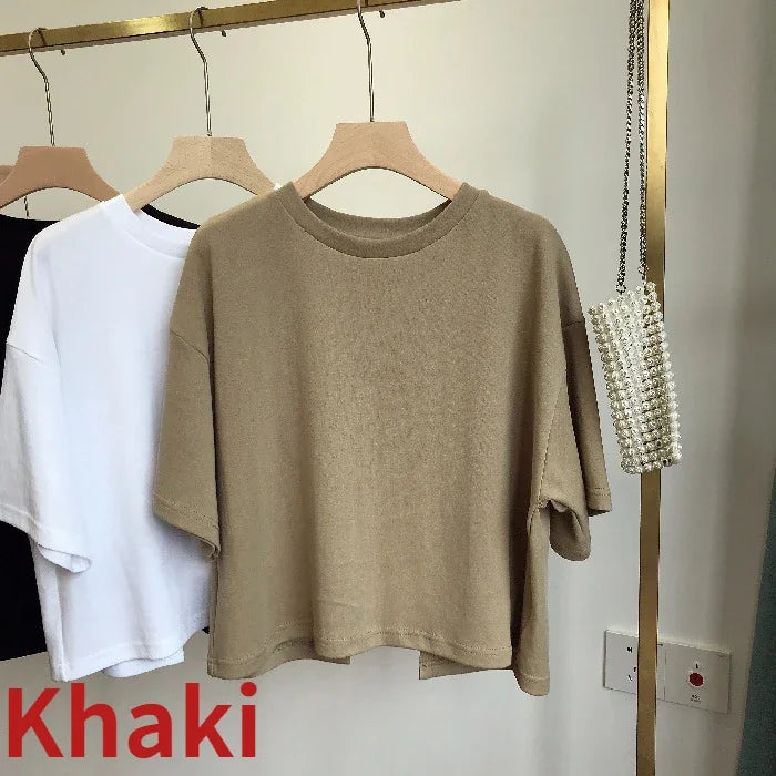 Women Backless Crop Top Short Sleeve Loose Casual Summer T Shirt