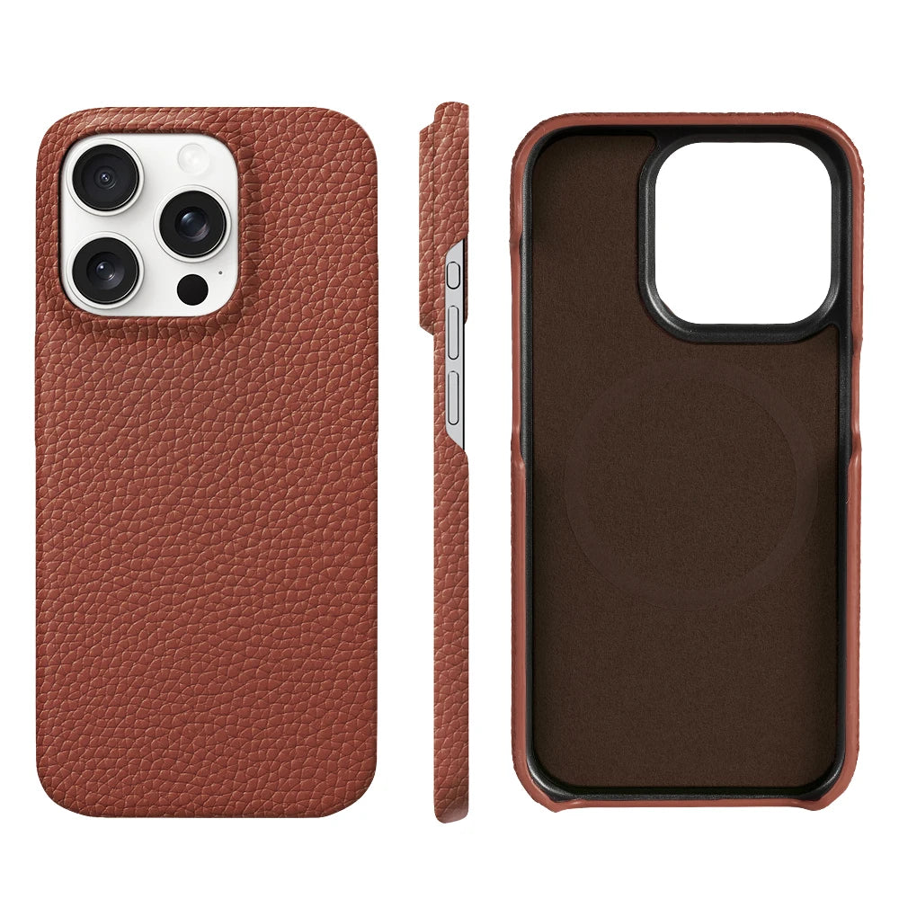 Cowhide Lychee Leather Magnetic iPhone Case