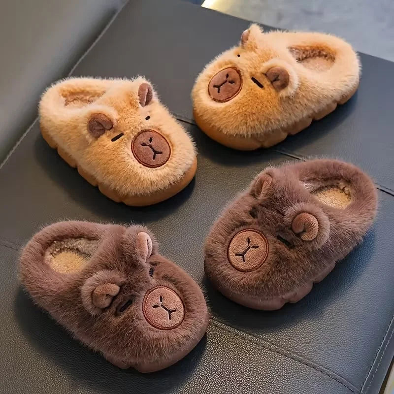 Kids Capybara Slippers Warm Plush Winter Indoor Shoes Cute Cartoon Non-Slip Soft Home Slippers for Boys and Girls