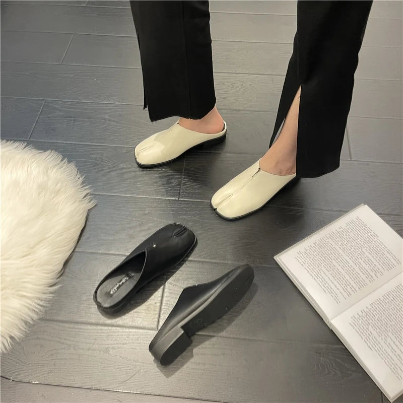 Women Tabi Split Toe Leather Flats Casual Loafers Low Heel Ninja Shoes