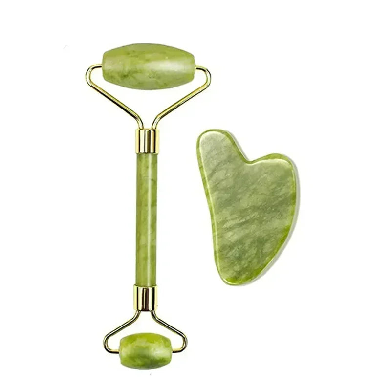 Natural Jade Roller Gua Sha Face Neck Massager Stone Spa Lifting Tool Set