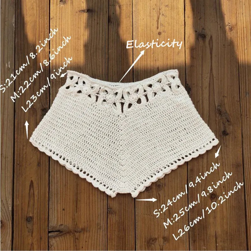 Women Crochet Swim Shorts Cutout Beach Drawstring Board Shorts Bikini Bottoms