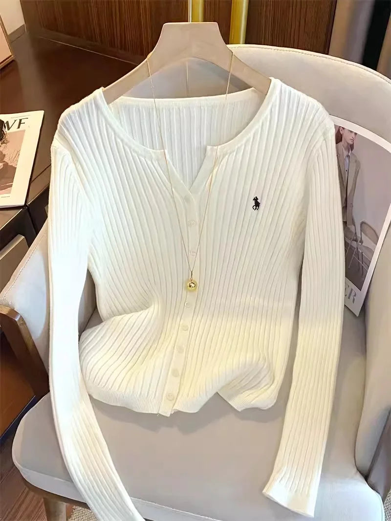 Women Y2K Knitted Cardigan Long Sleeve Embroidered Streetwear Fashion Top