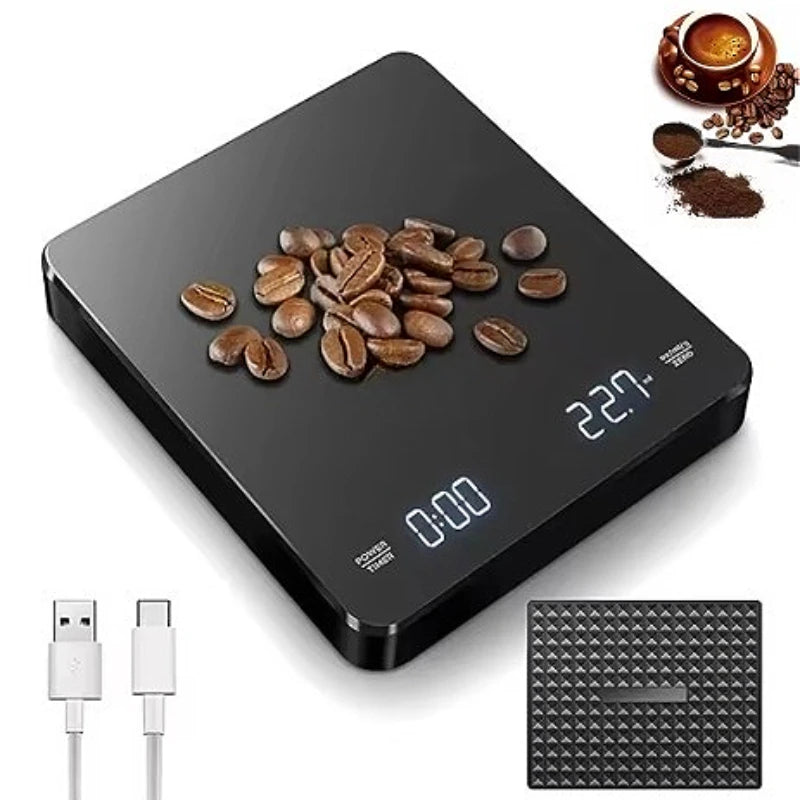 Digital Coffee Scale with Timer USB Rechargeable LED Display Silicone Pad