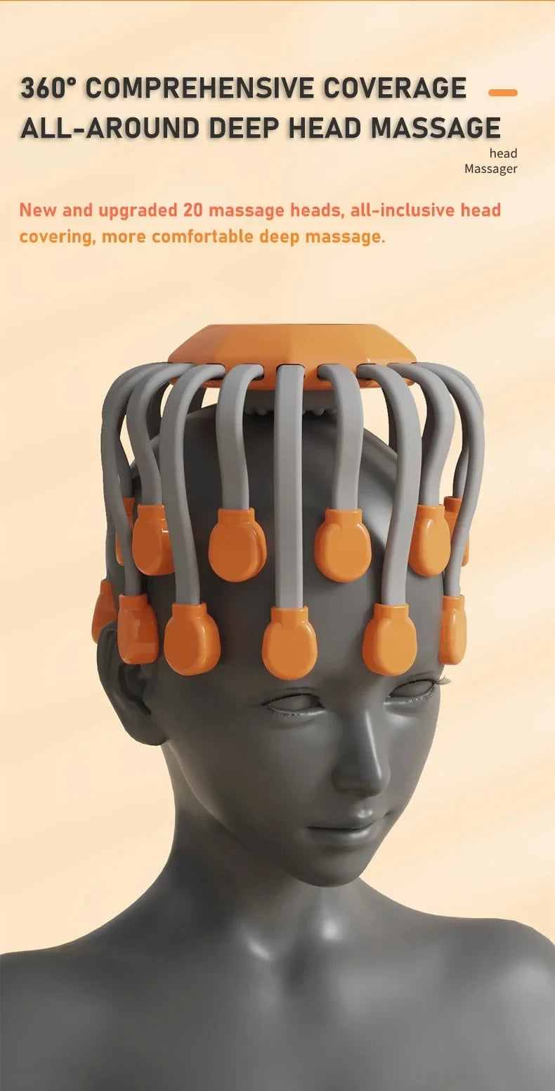 Scalp Head Massager with 20 Massage Heads Red Light Relaxation Stress Relief