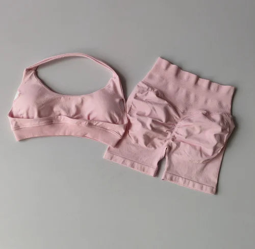 Women Gym Set Sports Bra Shorts Seamless Workout Outfit Yoga Fitness Set