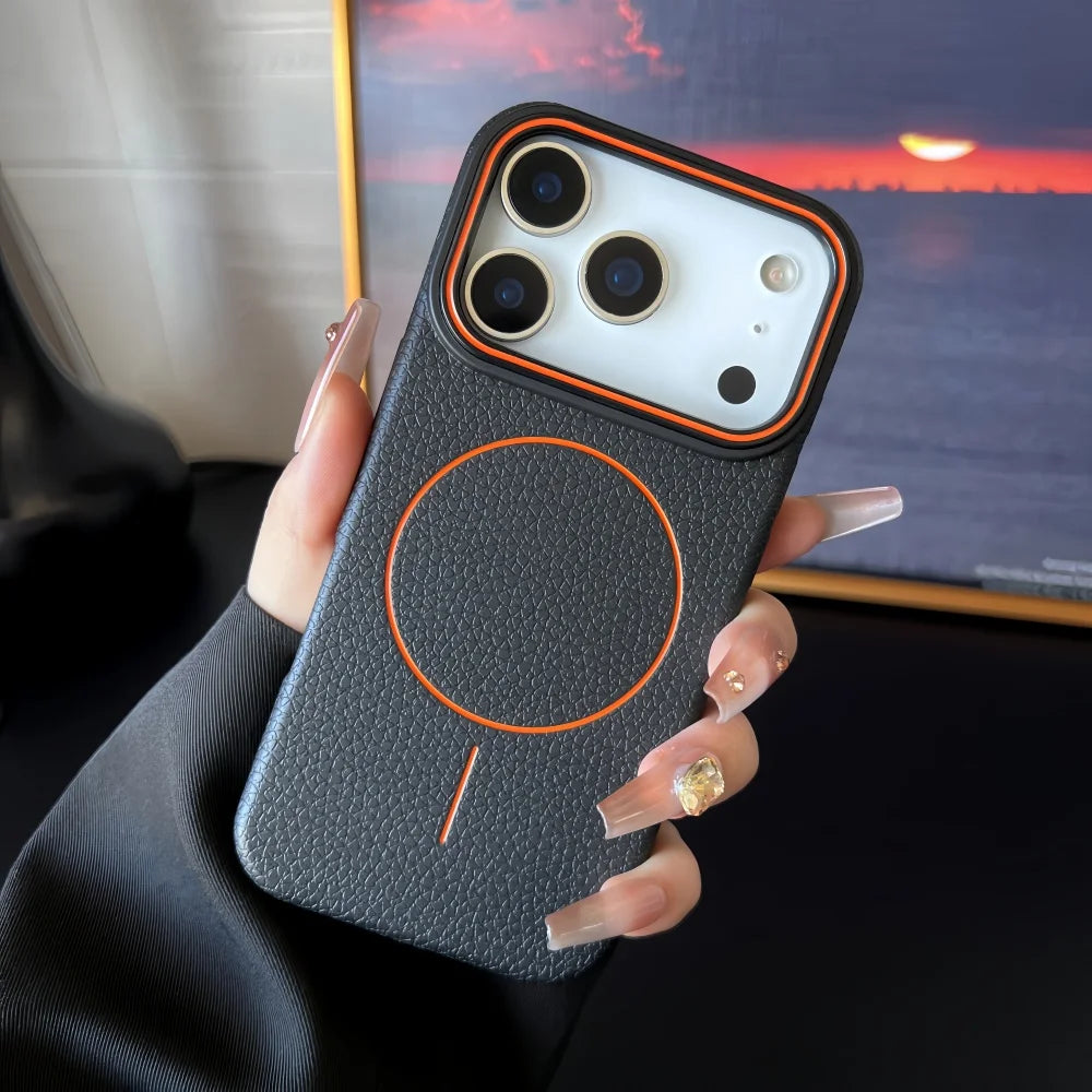Litchi Pattern Magnetic MagSafe Soft Cover iPhone Case